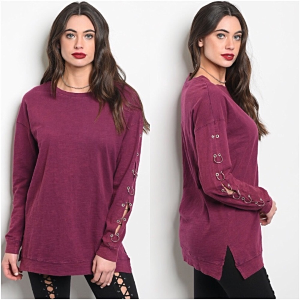 📍SALE Sassy Raspberry Mineral Wash Tunic Top S - Picture 2 of 5
